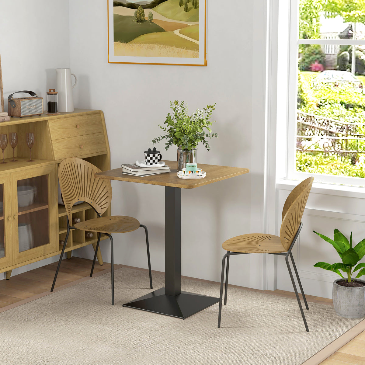 Eettafel vierkante keukentafel voor 2 personen eettafel met houtlook stalen onderstel 70 x 70 x 75 cm (2)