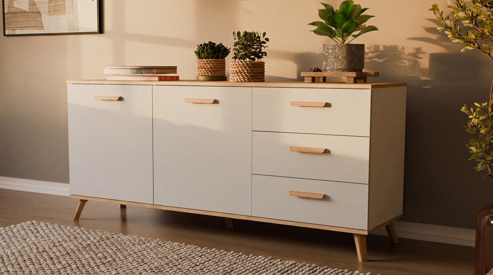 Kommode OLYMPO 2D3S WEISS EICHE ARTISAN Schrank 150 cm 3 Schubladen 2 Türen – Produktabbildung 2