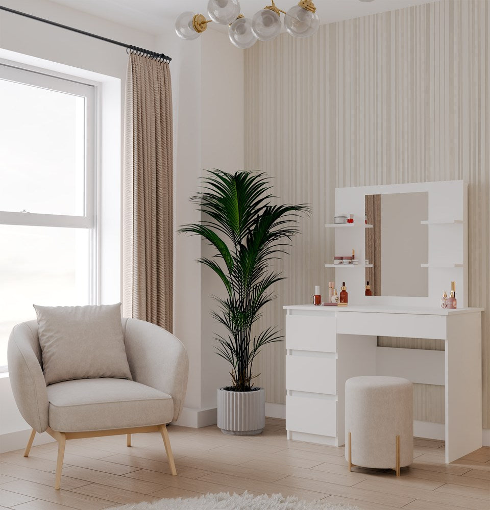 Schminktisch MARINA 4P SPIEGEL MIJAS LINKS 4 Schubladen 4 Ablagen WEISS fürs Schlafzimmer – Produktabbildung 2