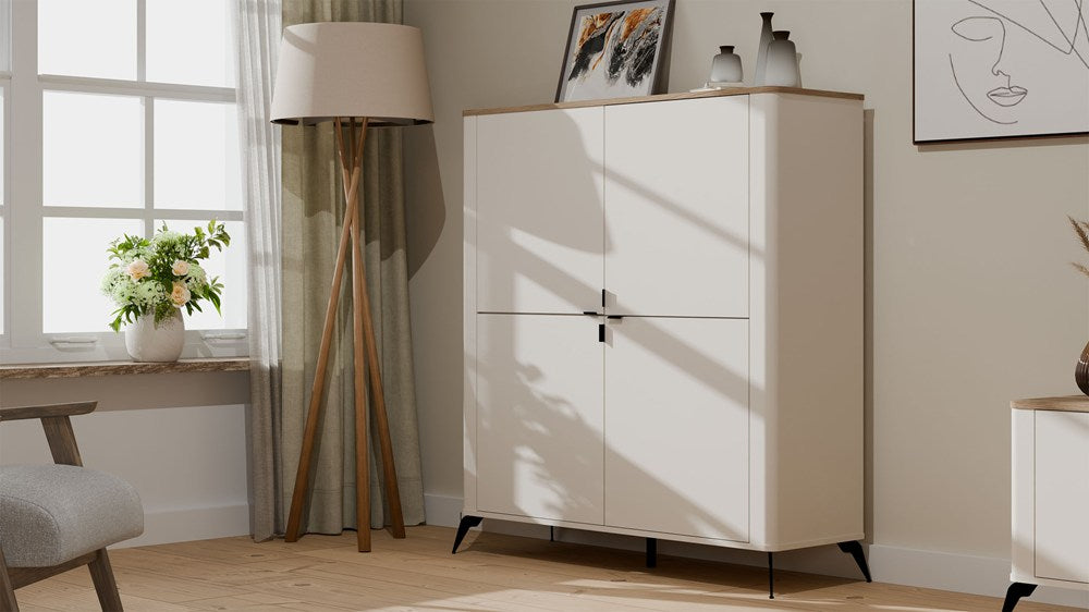 Kommode CORDOBA 4D Kaschmir Beige Eiche Castello Schrank 4 Türen 8 Regalböden Wohnzimmer – Produktabbildung 2