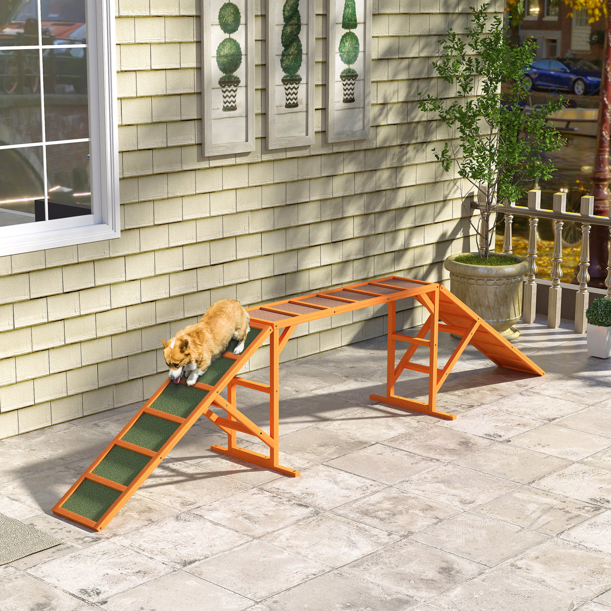 Agility hondenhelling, parcours, antislip, weerbestendig, hout, 335 x 55 x 60 cm, oranje (10)