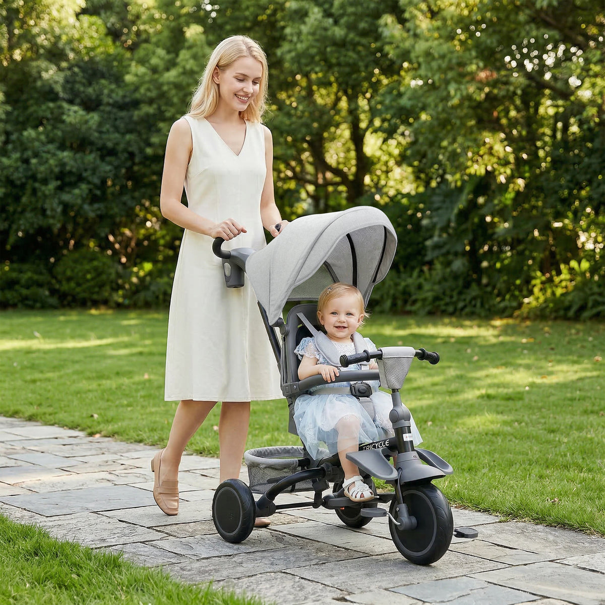 Kinderdriewieler, 6-in-1 buggy voor peuters, met duwstang, verstelbare zitting, opvouwbaar ontwerp (2)