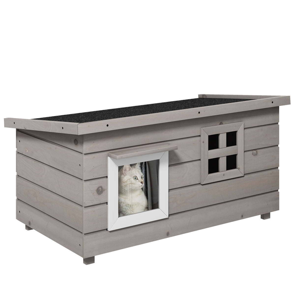 Waterdicht houten kattenhuis kattenhut met asfalt dak, inklapbaar deksel en raam, winterbestendig, schuilplaats
