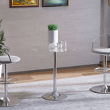 Ronde eettafel met glazen blad, metalen onderstel, zilverkleurig (10)