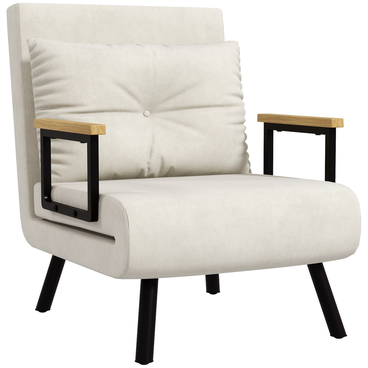 Relaxfauteuil in Scandinavisch design, ligstoel, leesfauteuil. Incl. kussen met knoopstiksel, crèmewit