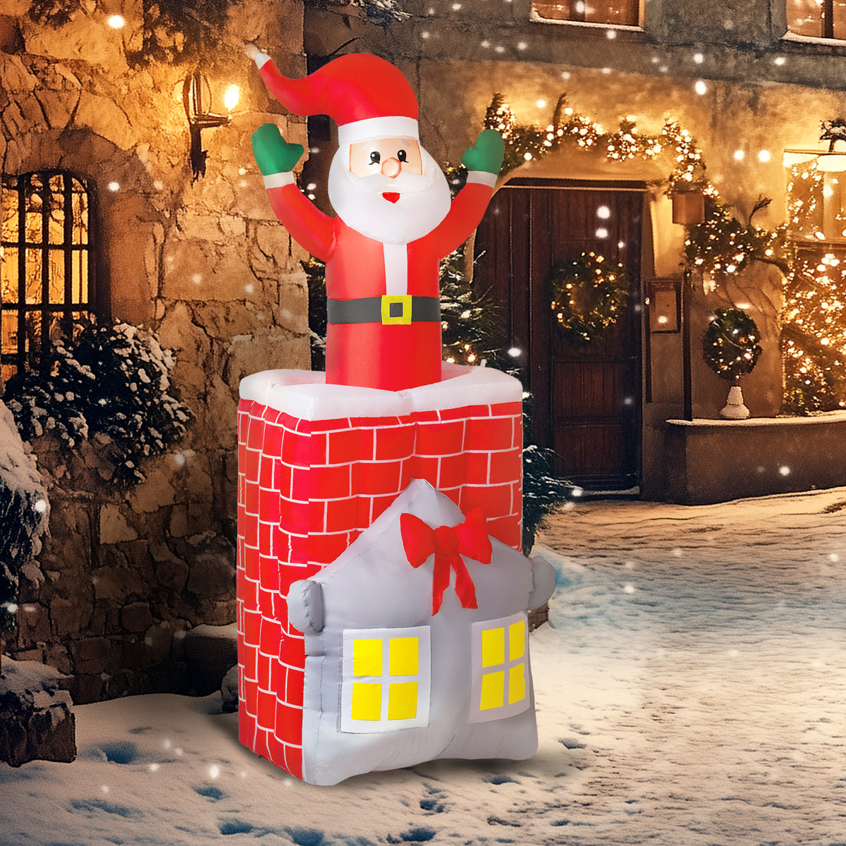 Opblaasbare kerstdecoratie, kerstman in schoorsteen, leds, ventilator (10)