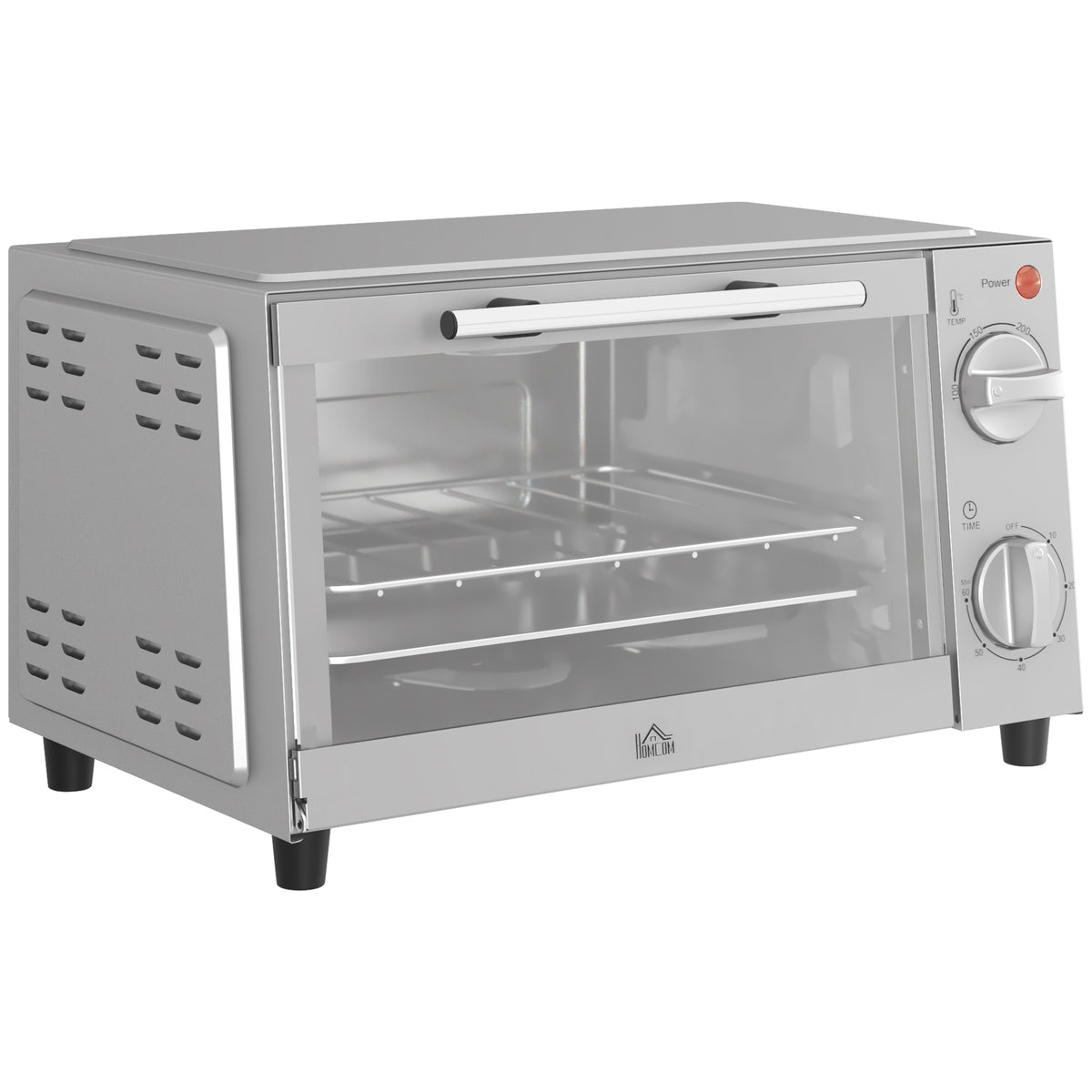 Minioven, 9 L minioven met bakplaat, grillrooster, met instelbare temperatuur en bereidingstijd, roestvrij staal