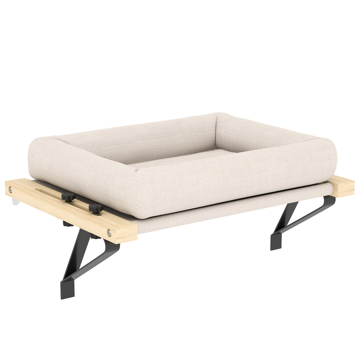 Kattenhuis met houder voor vensterbanken en verwarmingen, kussen, houten frame, wit