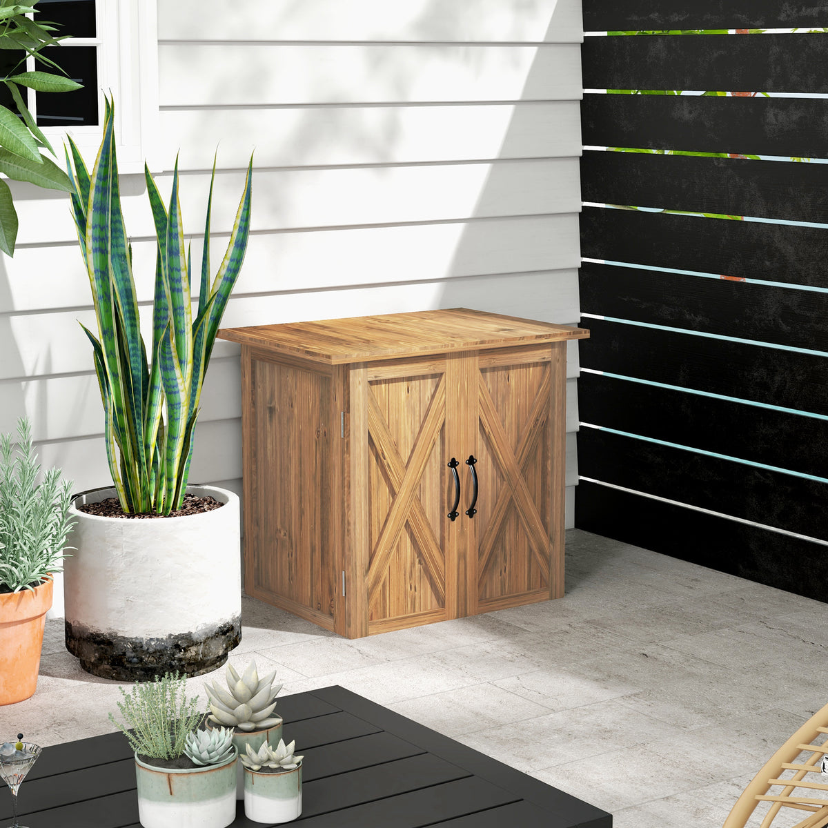 Tuinhuisje, dubbele deur, magneetsluitingen, naturel hout, 77B x 55D x 72H cm, bruin (2)