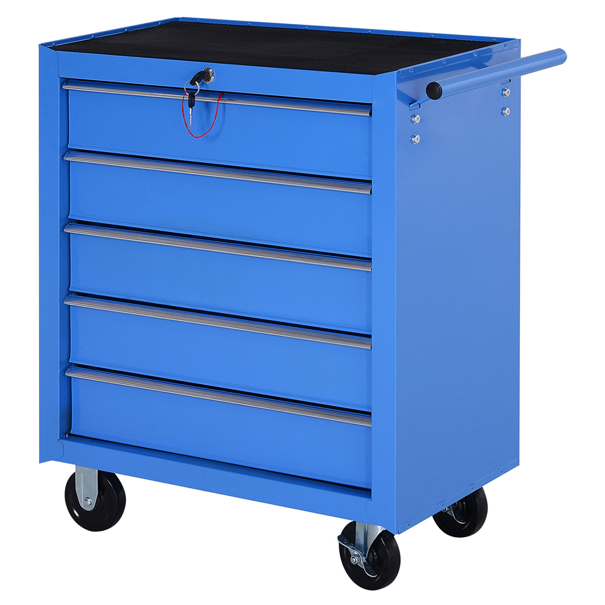 Verrijdbare gereedschapswagen werkplaatswagen rolwagen gereedschapskist met 5 lades blauw