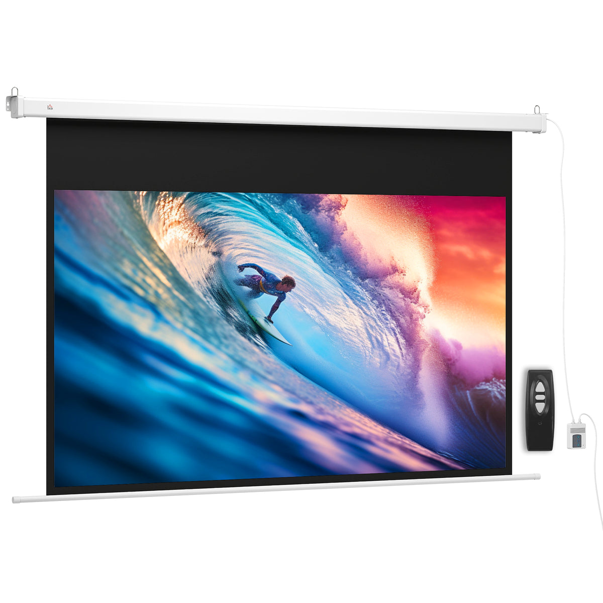 Projectiescherm 212 x 150 cm 120 inch 16:9 HD 4K projectiescherm elektrisch met afstandsbediening, wit