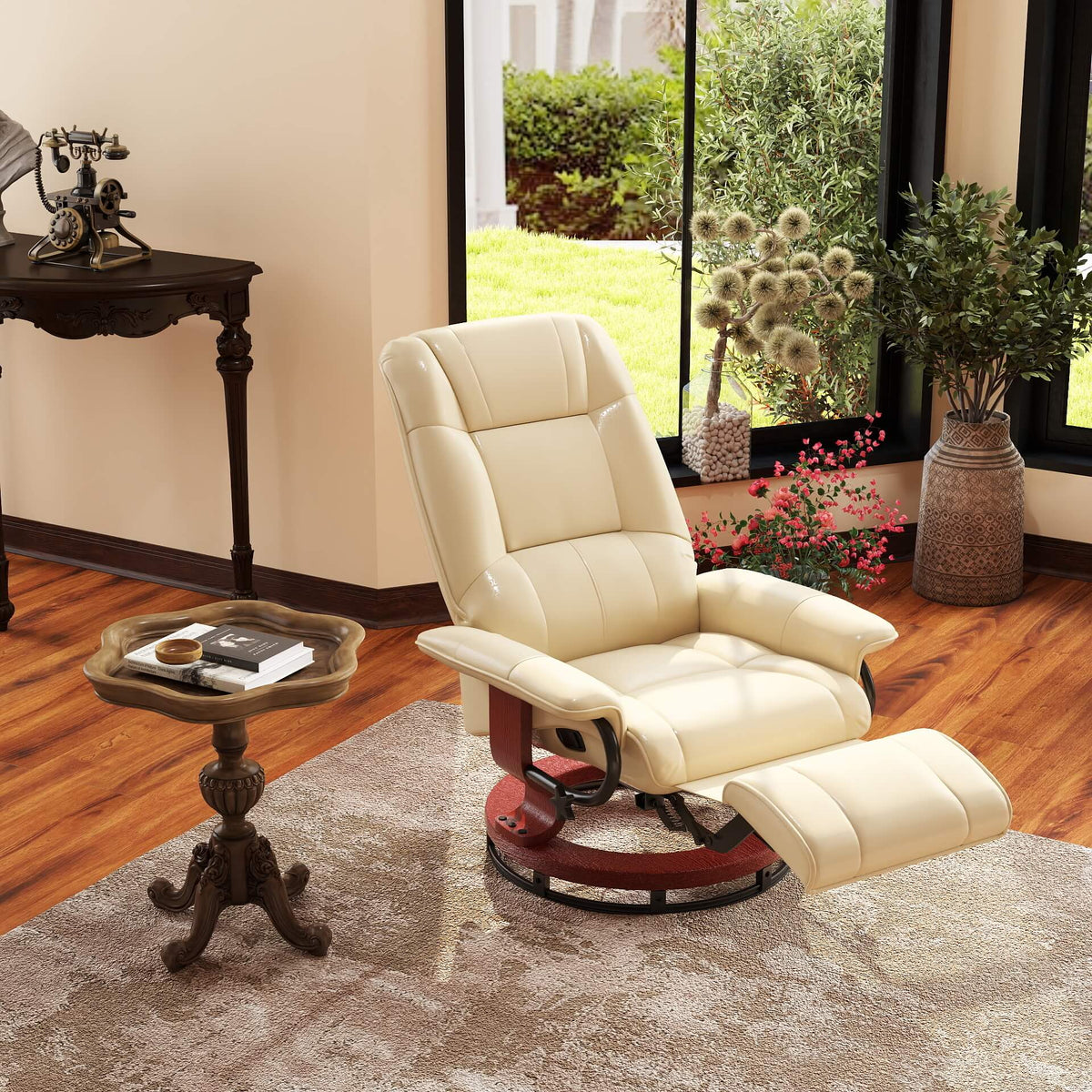 Relaxfauteuil, verstelbaar, ligfunctie, tot 120 kg, kunstleer, 78 x 87 x 100 cm, crème (2)