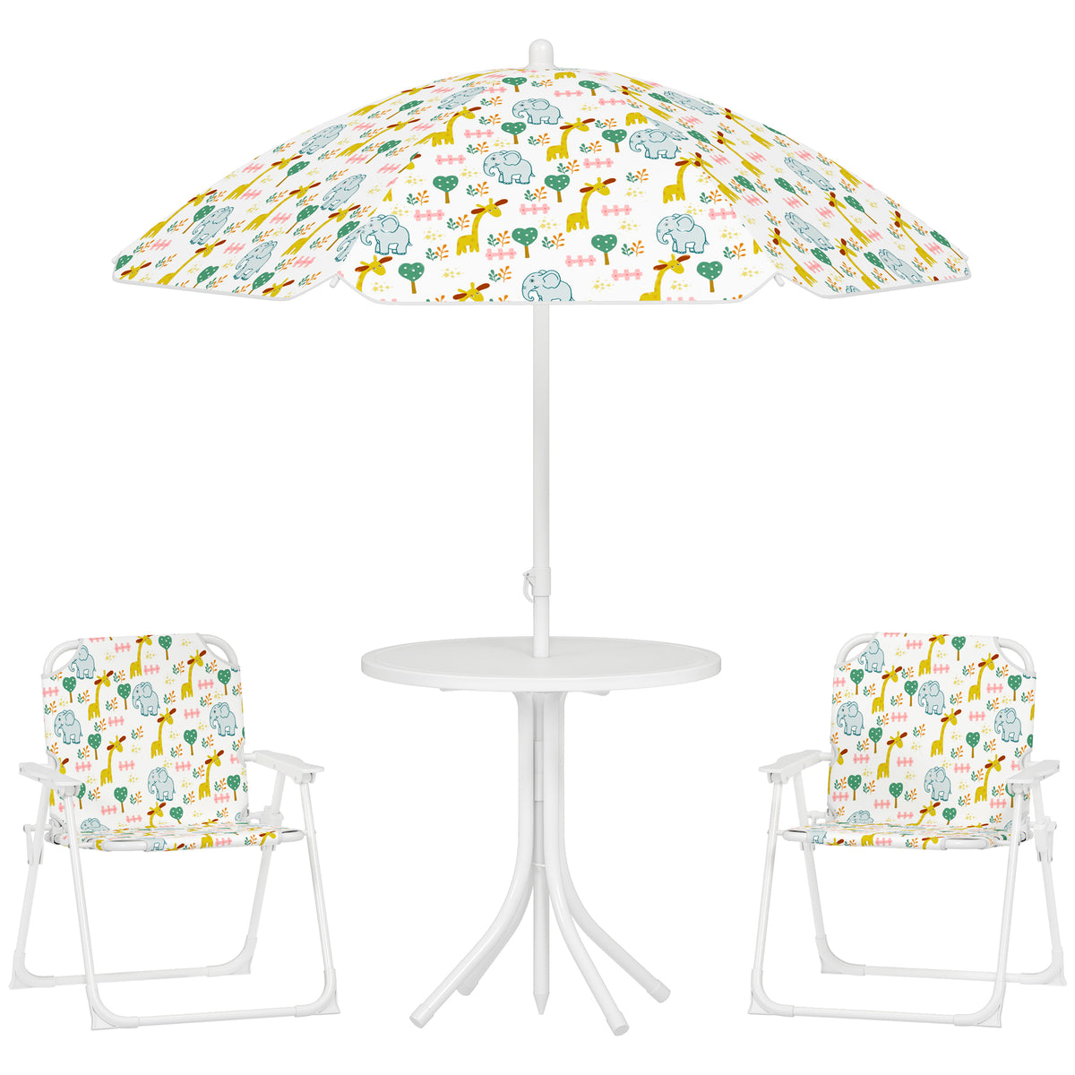 Kinderzithoek, klapstoelset met parasol, kleurrijk patroon, wit