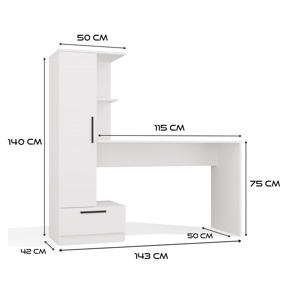 Set Schreibtisch + Regal COSMO WEISS – Produktabbildung 9