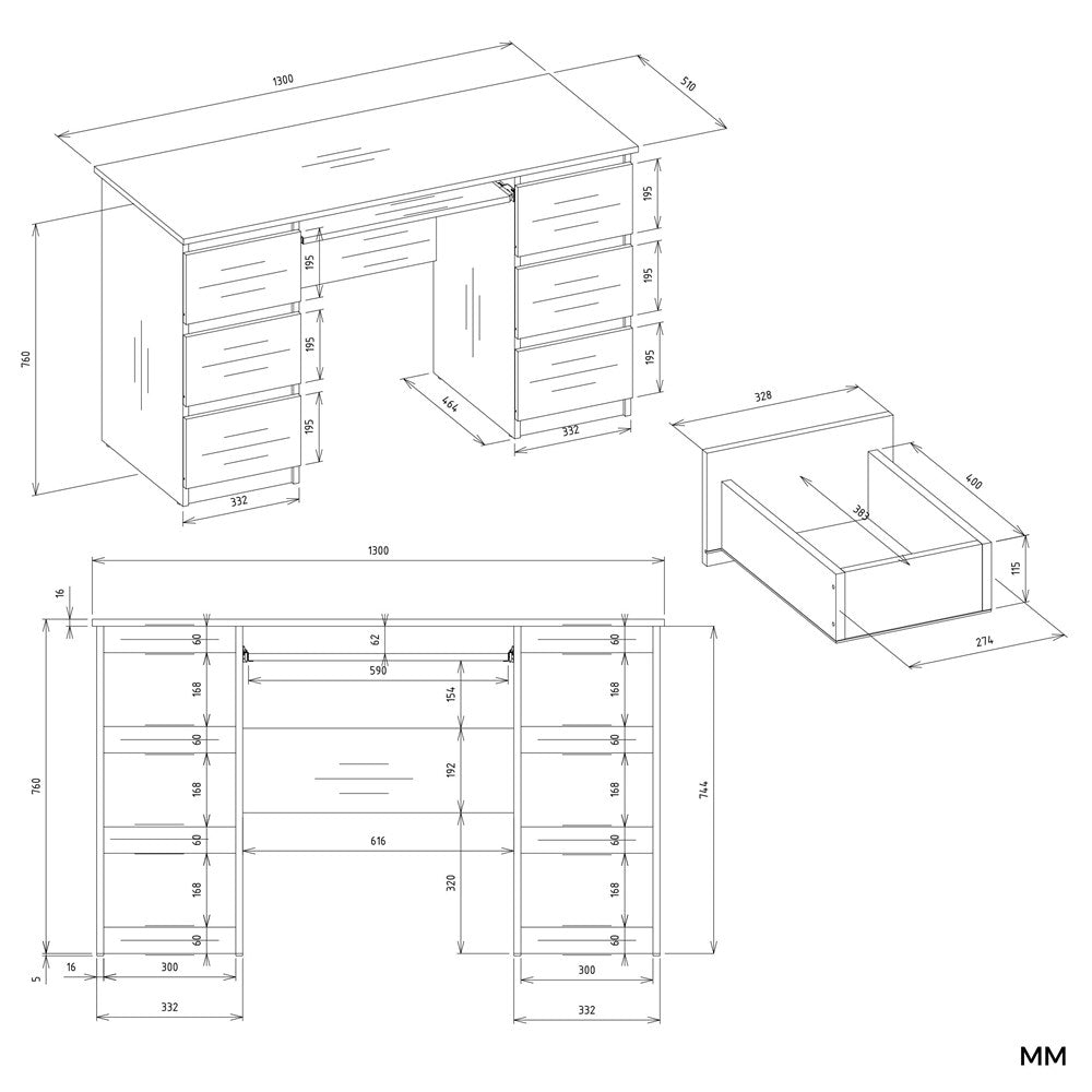Schreibtisch KUBA + AUFSATZ Set WEISS – Produktabbildung 6