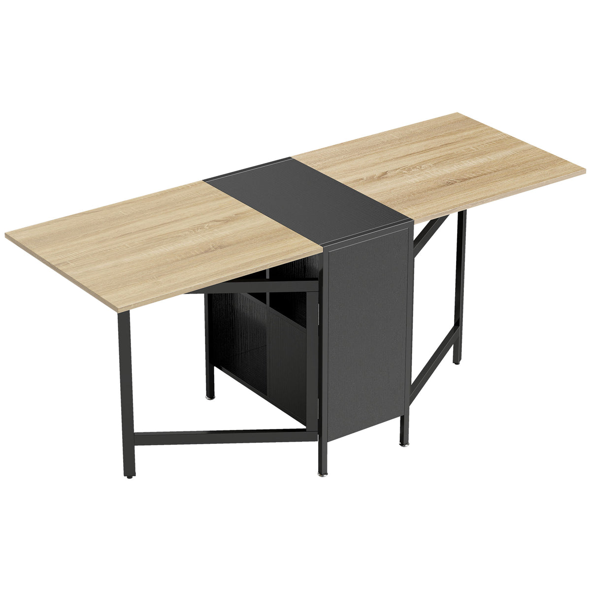 Klaptafel eettafel bijzettafel eiken metaalframe keuken woonkamer donkere houtkleur+zwart