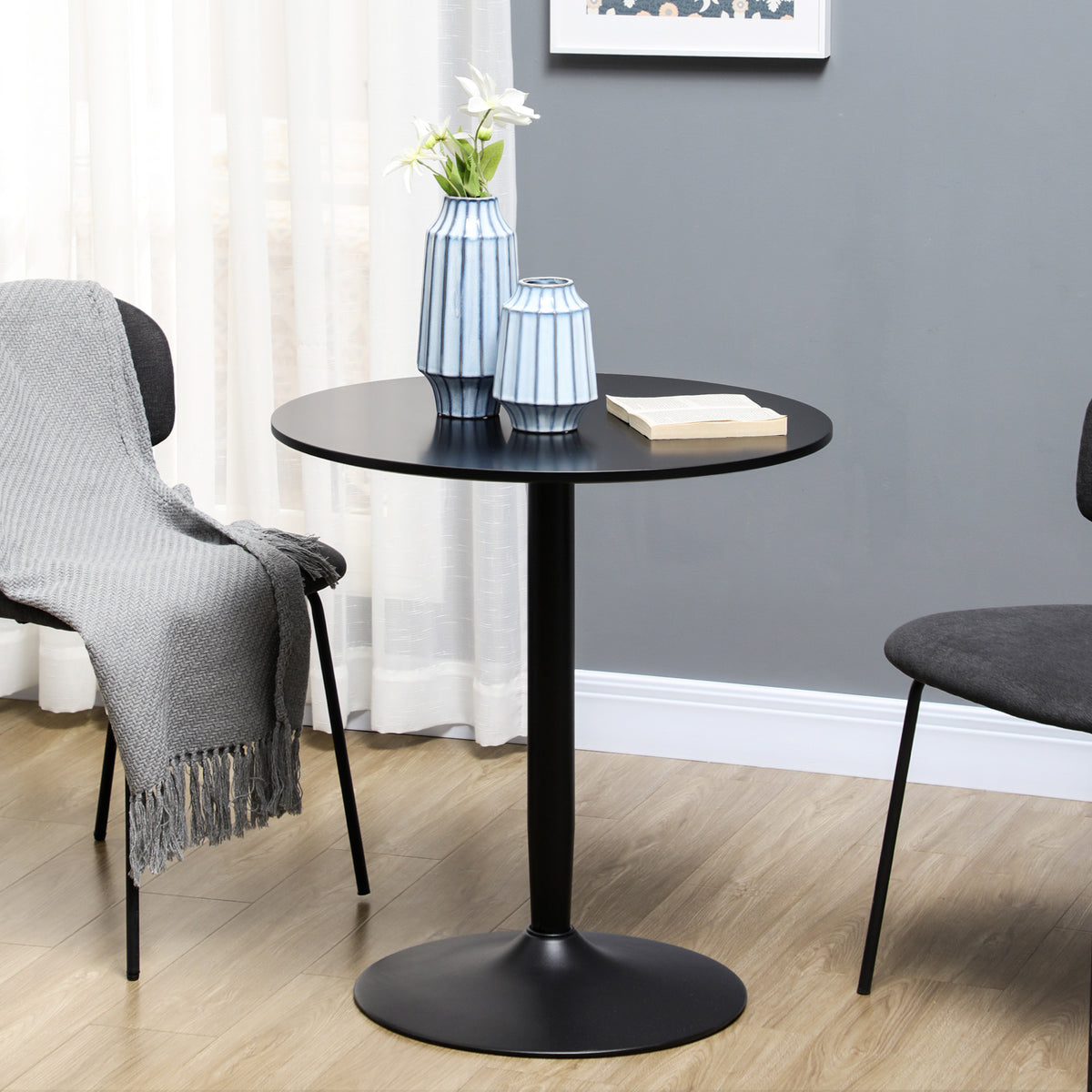 Eettafel voor 2 personen, rond tafelblad, stalen poot, zwart, 70 x 70 x 75 cm (2)