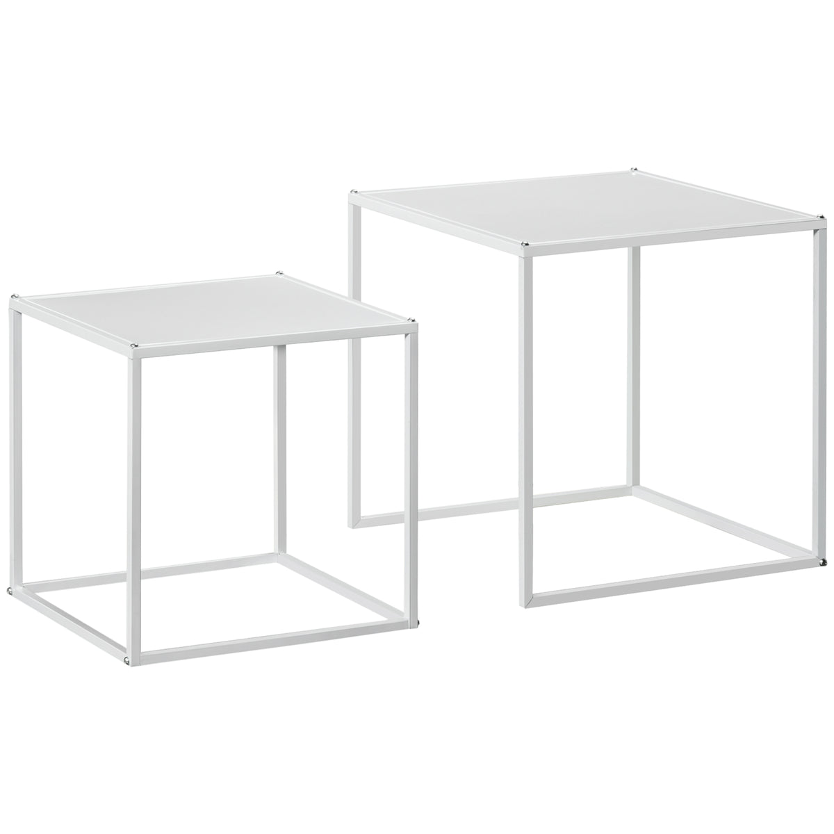 Bijzettafelset, moderne nesttafels, ruimtebesparend, stabiel stalen frame, wit