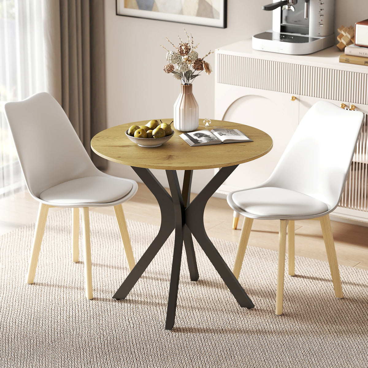 Eettafel keukentafel ronde tafel, modern design, 78 cm x 78 cm x 75 cm, natuurlijk hout (2)