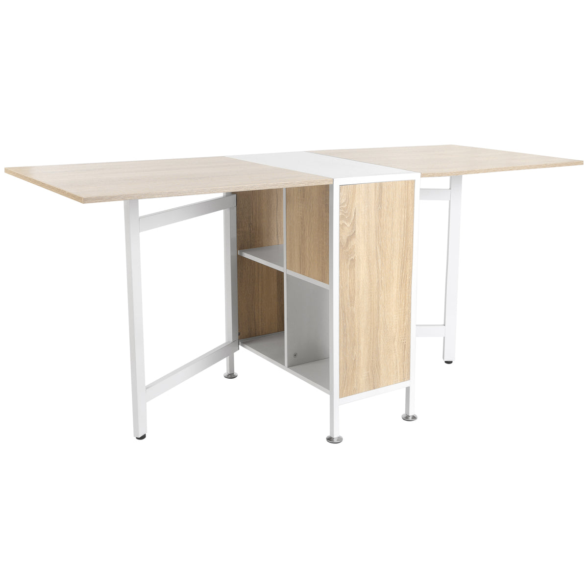 Klaptafel eettafel bijzettafels opbergruimte voor woonkamer keuken eikenhout metaalframe natuur+wit 169 x 60 x
