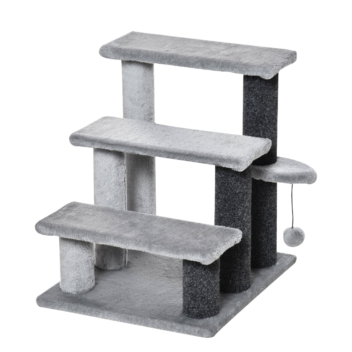 Kattentrap 3-traps huisdierentrap met krabpalen bal hondentrap dierentrap voor katten tot 5 kg pluche jute grijs