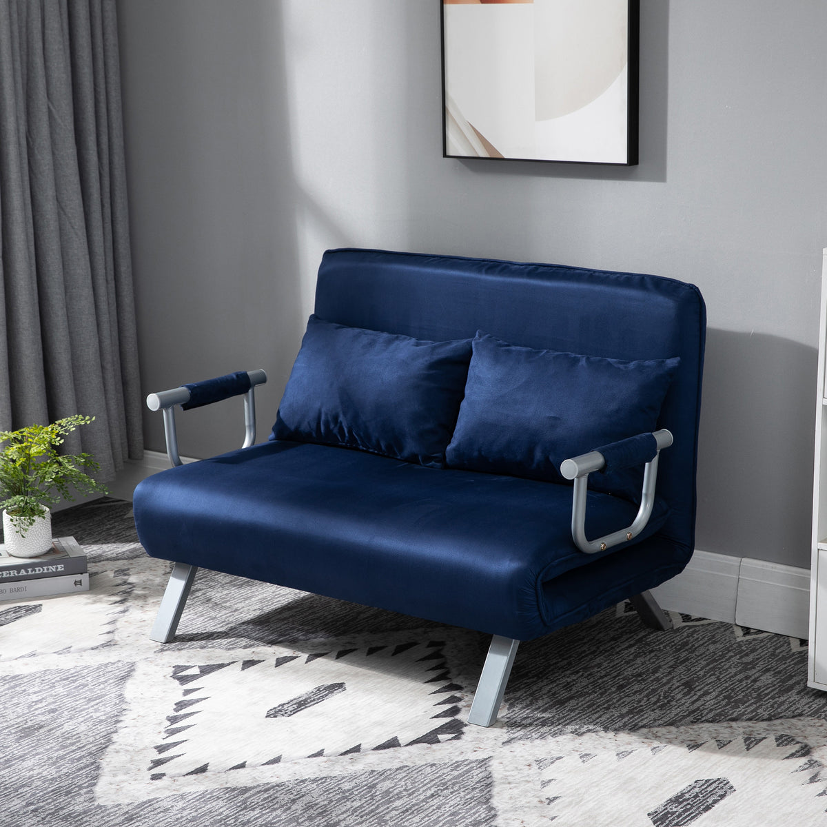 Slaapbank, 5-voudig verstelbaar, imitatie-suède, metalen frame, incl. kussens, marineblauw (2)