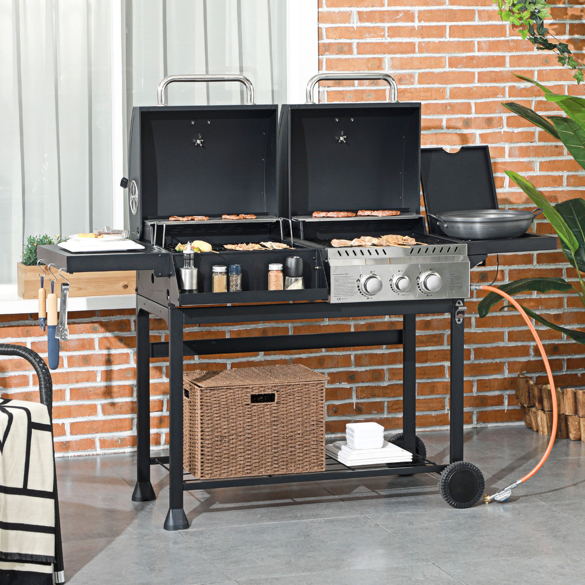 Gasbarbecue, incl. thermometer, warmhoudplaten, 161 x 54 x 103 cm, zwart + zilver (2)