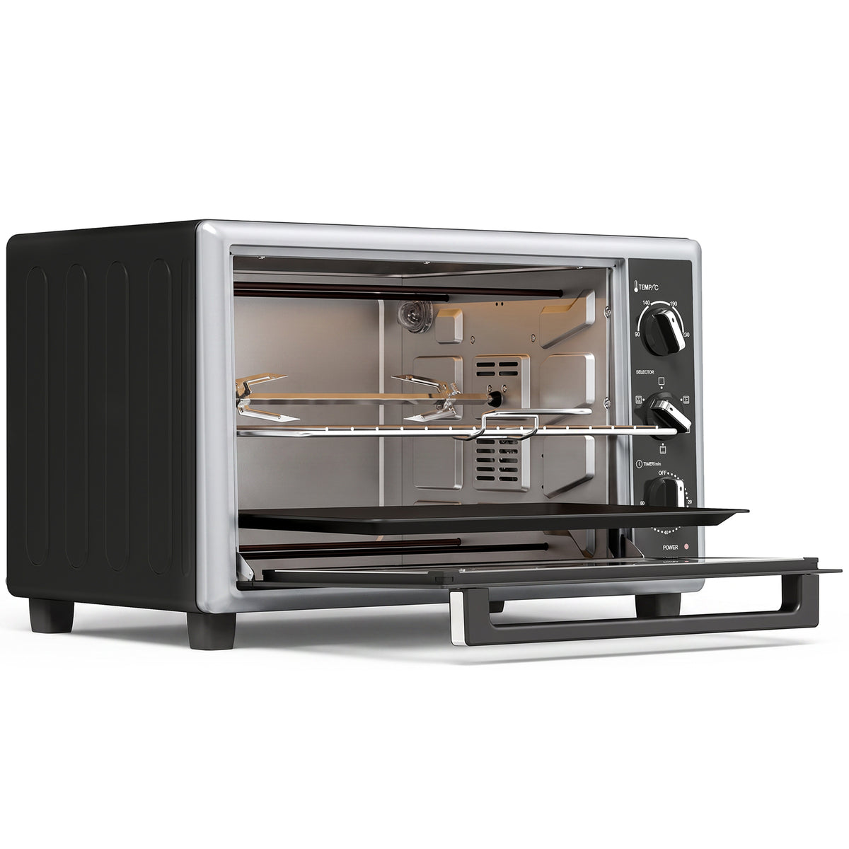 46 L mini-oven met draaispit, hetelucht, temperatuurregeling en timer, 1800 W, zwart