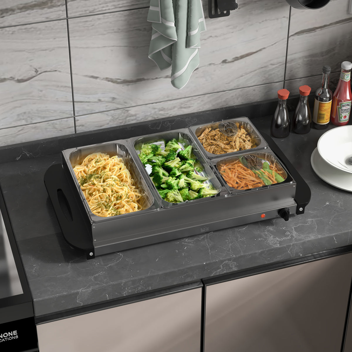 2-in-1 buffetwarmer 6,8L warmhoudplaat 300 watt roestvrij staal voedselwarmer zilver (2)