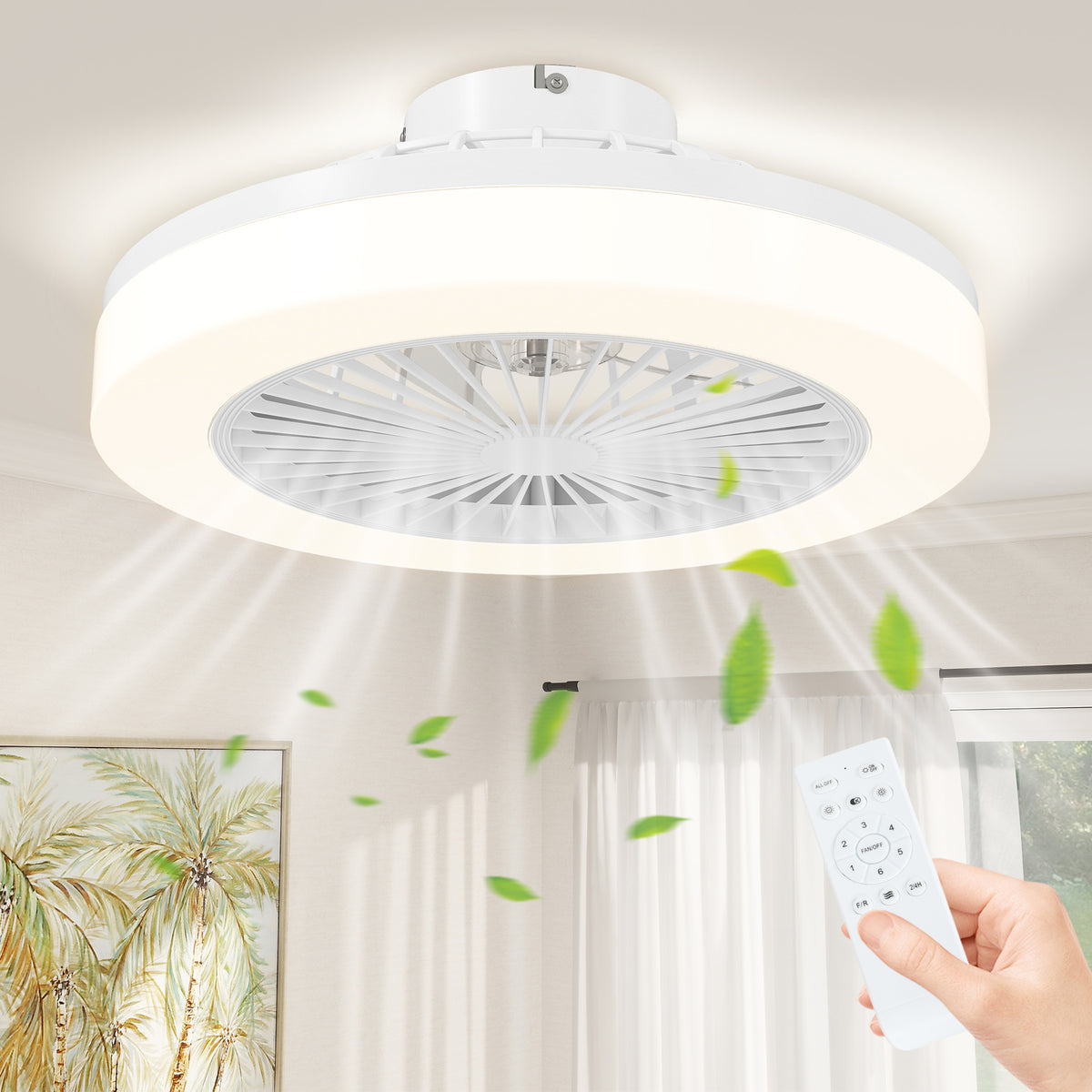 Plafondventilator met ledlamp, 6 snelheden, afstandsbediening, wit (2)