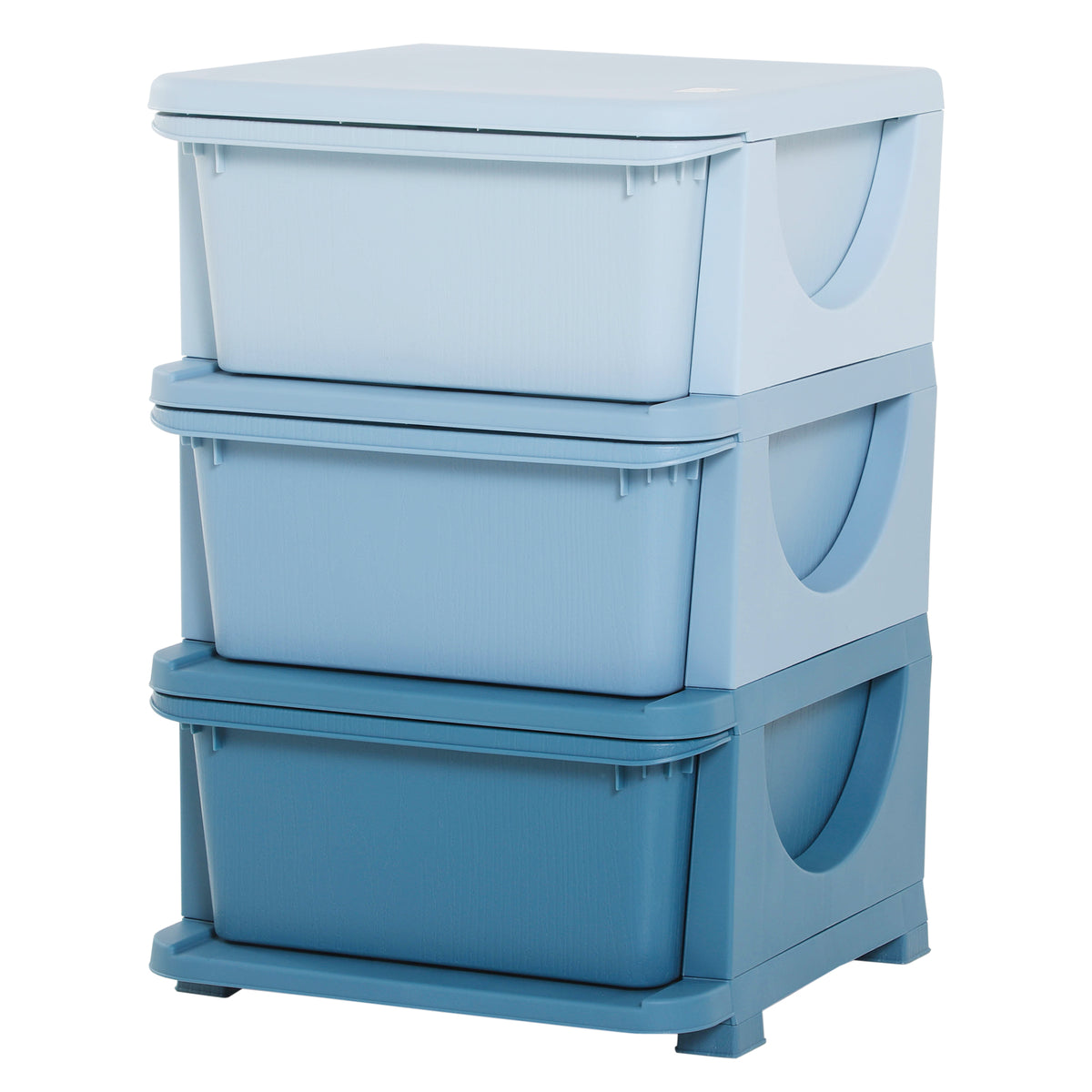 Opbergboxen voor kinderen, 3 lades, afgeronde randen, verhoogd ontwerp, 37x37x56,5 cm, blauw