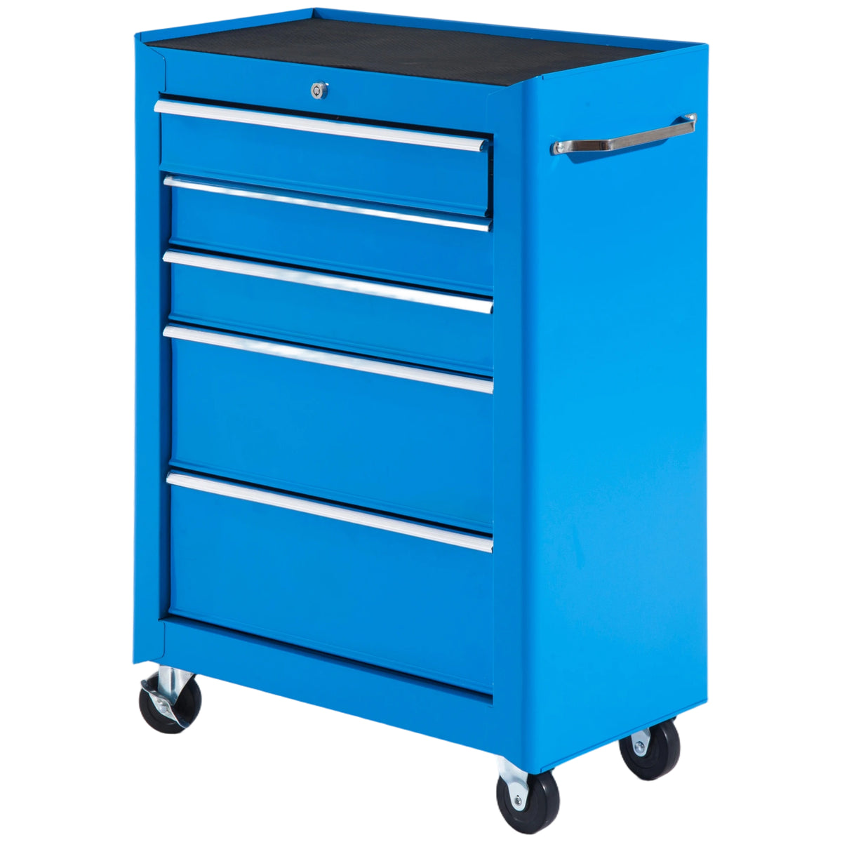 Gereedschapskast, gereedschapskist, 5 laden, verrijdbaar, staal, blauw
