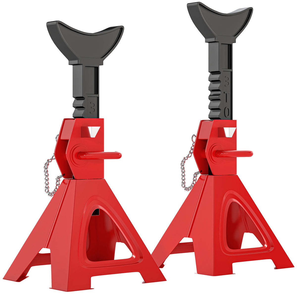 Assteun 3 ton draagvermogen 2 stuks steunbok incl. borgpen 10-traps in hoogte verstelbaar rood