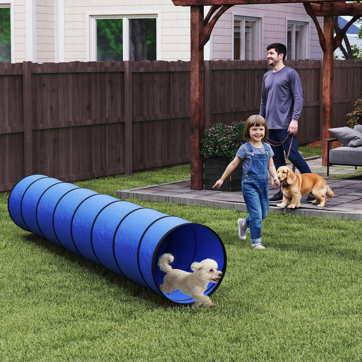 Hond behendigheidstunnel 300 x 50 cm hondentunnel met 4 grondankers draagtas speeltunnel voor kleine tot (2)