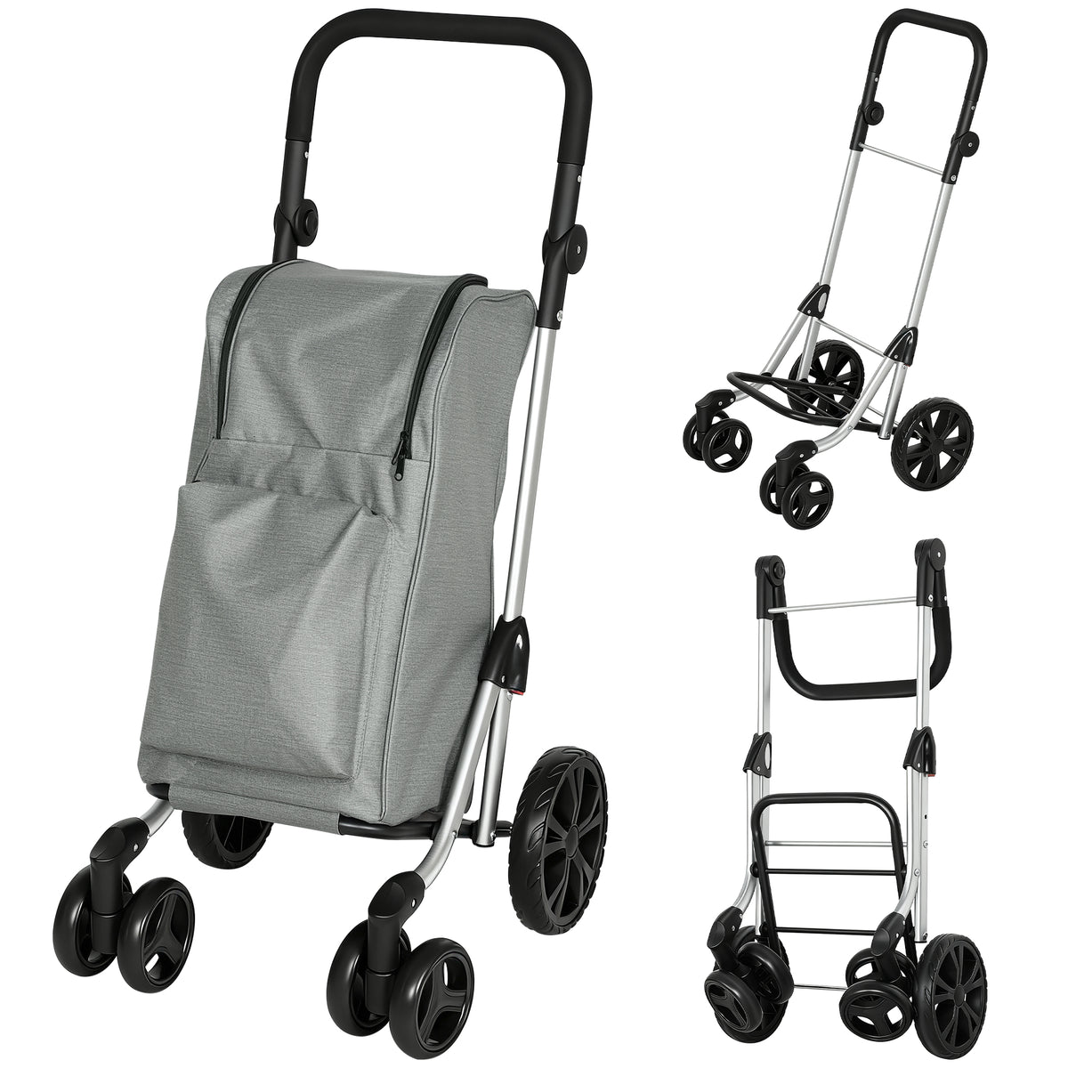 Boodschappentrolley, 46 liter tas, inklapbare boodschappenwagen met koeltas, verstelbare handgreep, aluminium