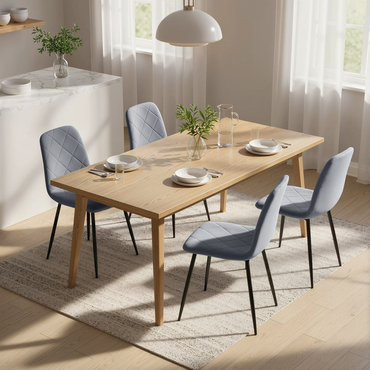 Eetkamerstoelen, set van 4 keukenstoelen met rugleuning, fluweel-look, gestoffeerde stoelen met metalen poten (2)