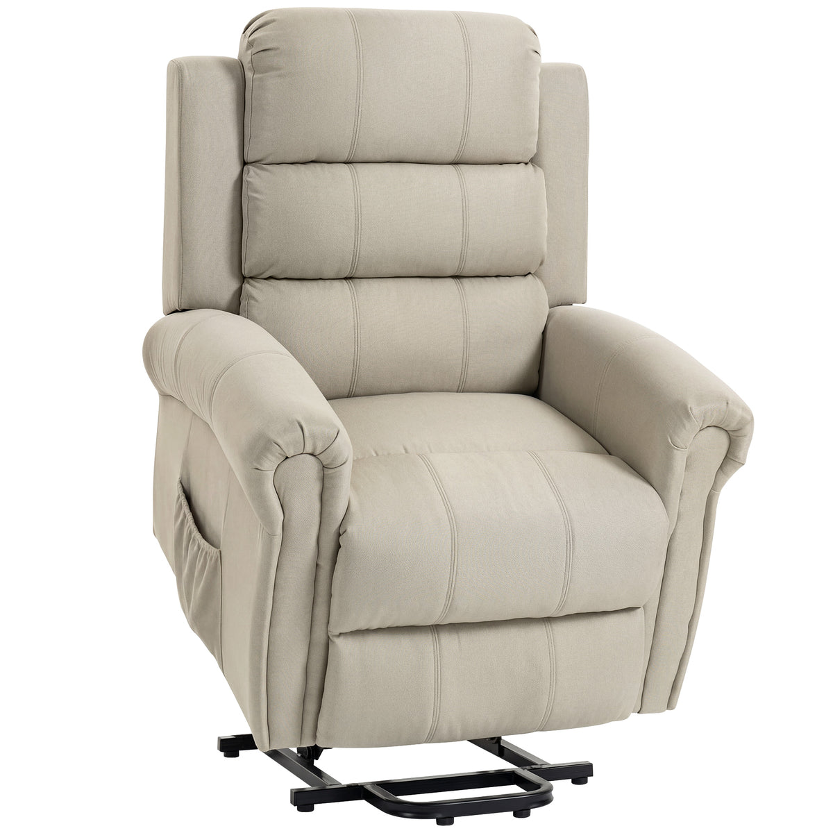 Massagestoel met sta-opfunctie, relaxfauteuil, vibratiepunten, met kantelfunctie, linnenlook, beige