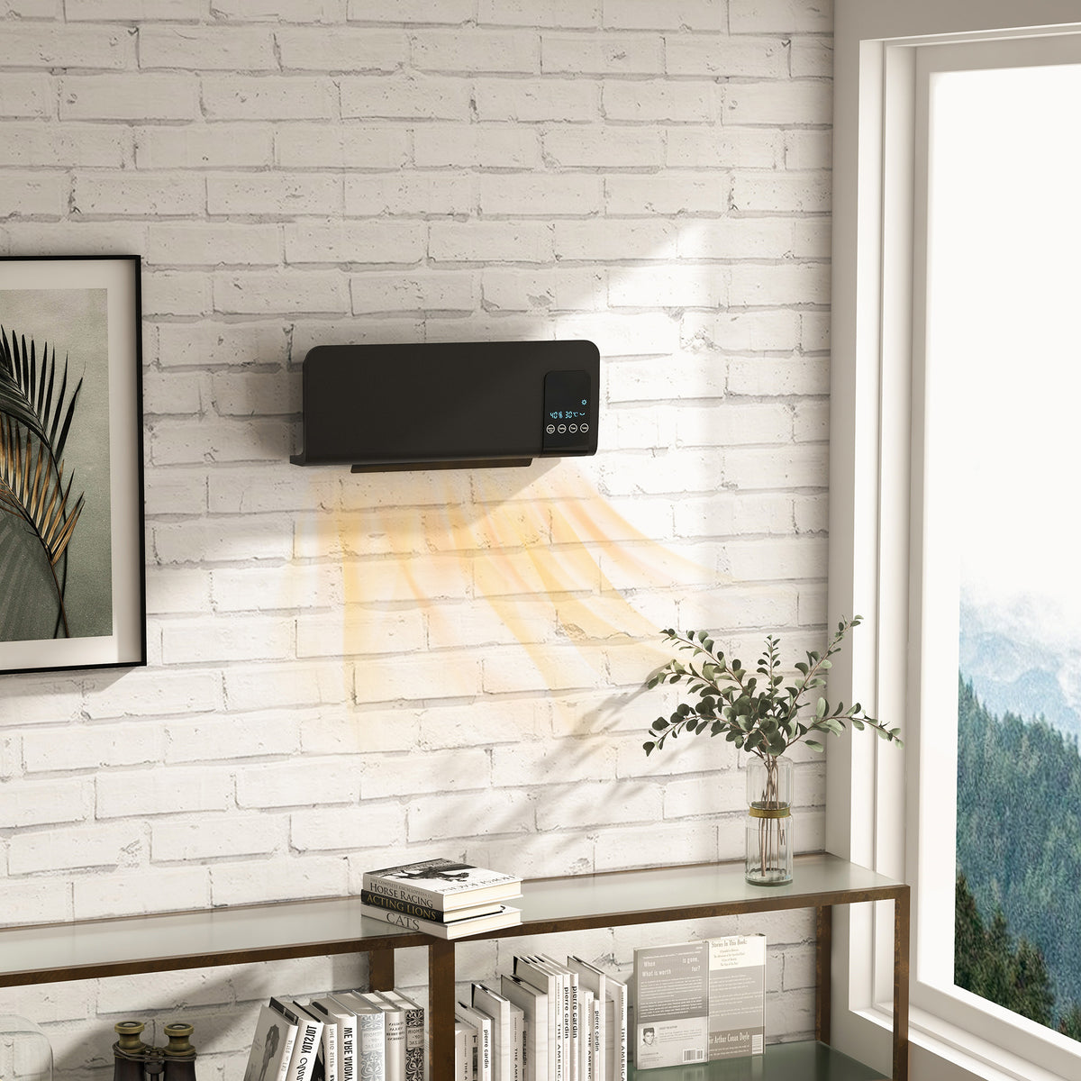 Elektrische verwarming, wandmontage, zwenkfunctie, 2 standen, timer, led-display, zwart (2)