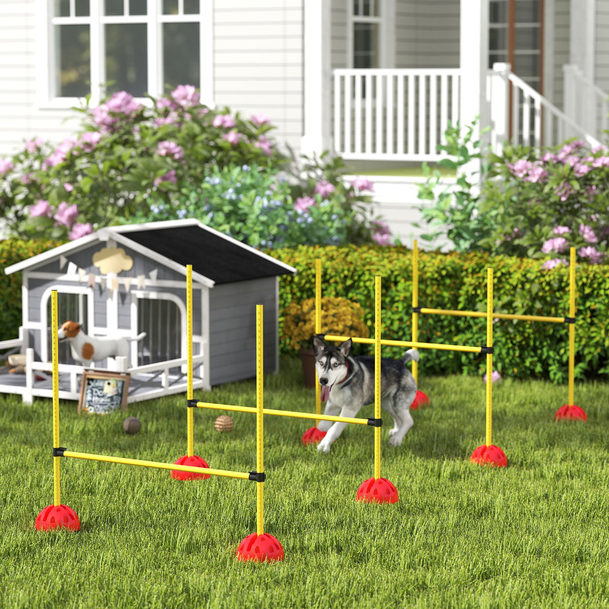 4-delige honden-agilityset met 4 hindernissen en draagtas voor springtraining, geel (2)