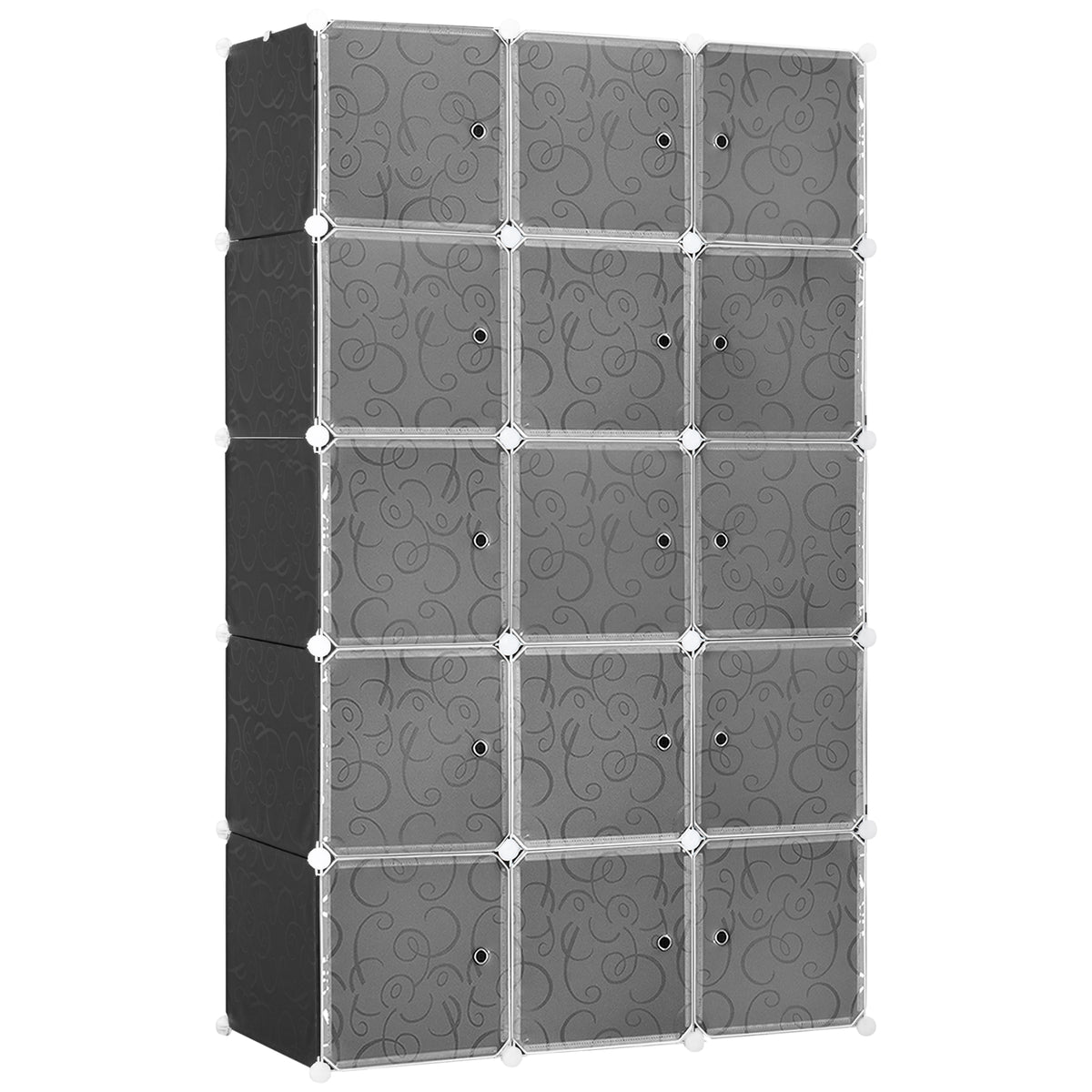 Kledingkast in kubusdesign, 2 grote en 9 kleine kubussen, kunststof, metaal, 111L x 47B x 183H cm, zwart+wit