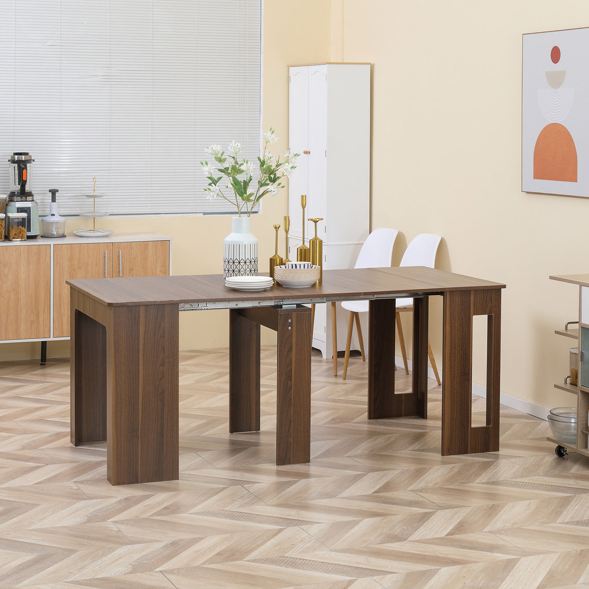Uitklapbare eettafel, uitschuifbare eettafel, eettafel, mobiel, modern design, 180cm x 85cm x 75cm, bruin (2)