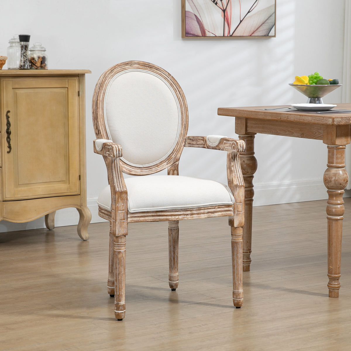 Keukenstoel met armleuningen gestoffeerde stoel eetkamerstoel retrodesign in linnenlook voor woonkamer (2)