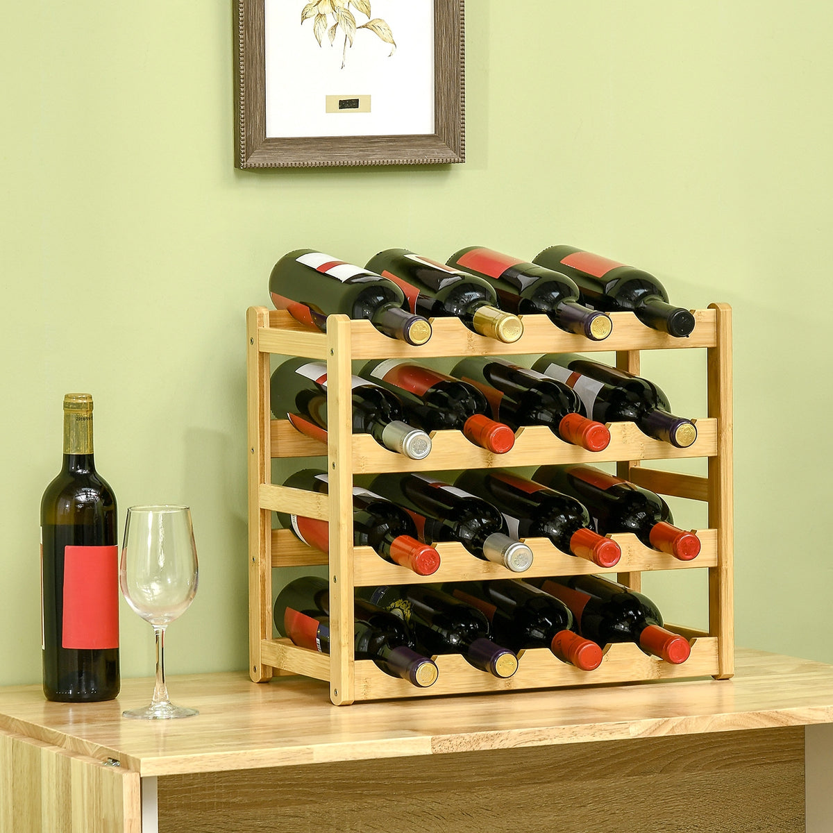 Wijnrek van bamboe voor 16 wijnflessen, 4 planken, 43 cm x 23,5 cm x 38 cm natuur (2)