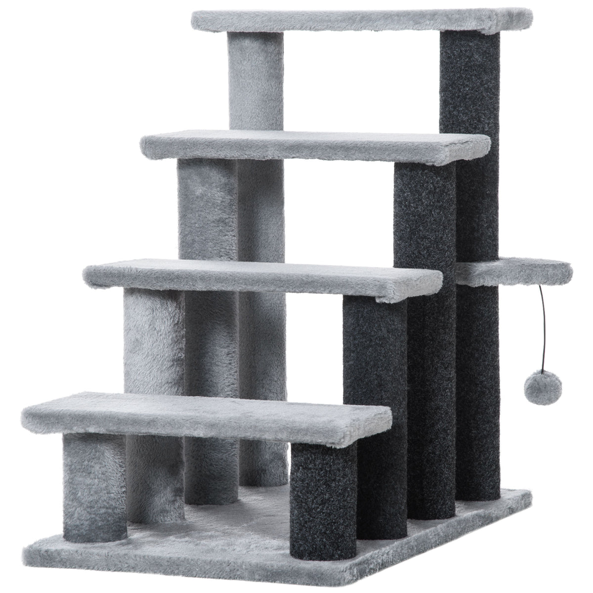 Kattentrap 4-tredes huisdierentrap met krabpalen bal hondentrap dierentrap voor katten tot 5 kg pluche jute