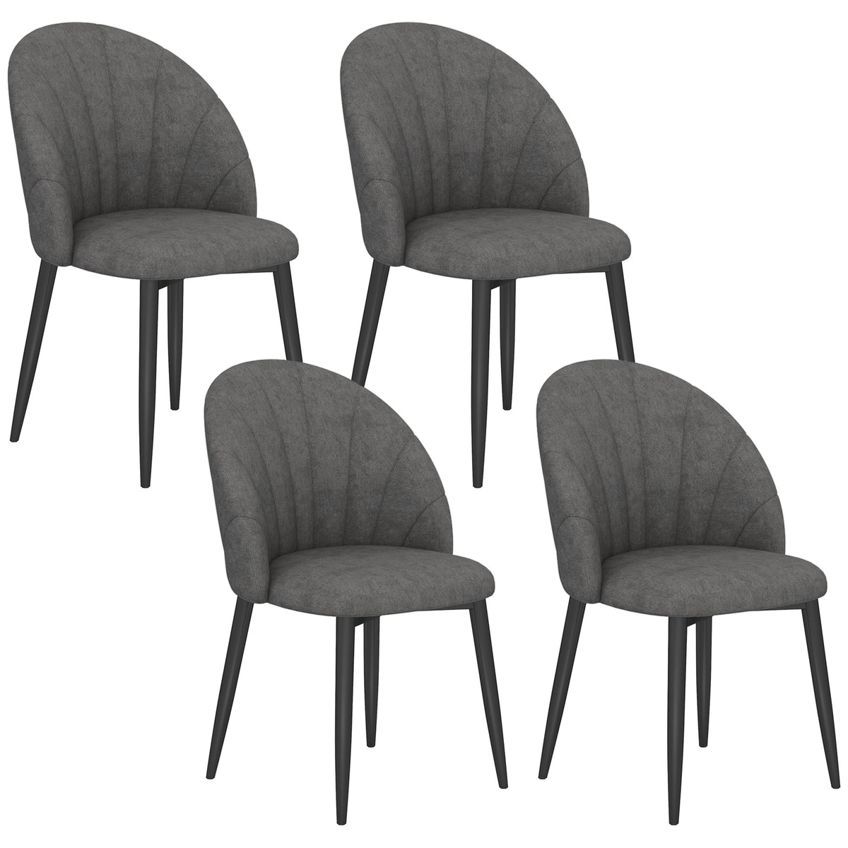 4-delige set eetkamerstoelen, keukenstoelen met fluweel-look, stalen poten, zonder armleuningen, grijs
