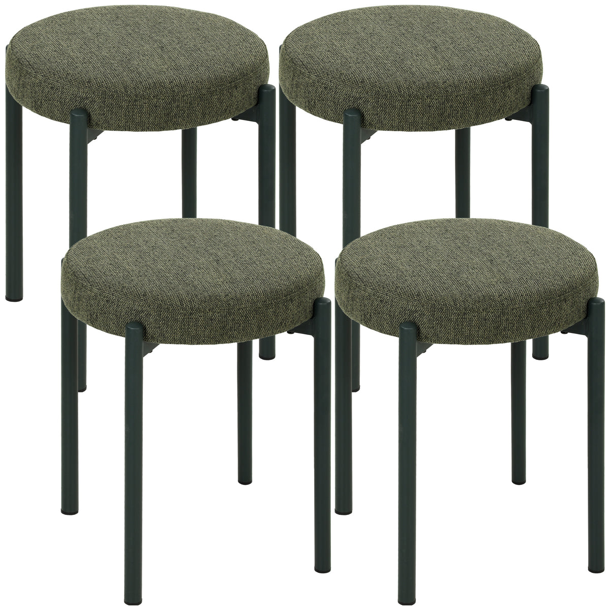 Eetkamerkrukken set van 4 stapelbare krukken met stalen poten, linnenlook voor eetkamer, woonkamer, keuken