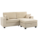 Hoekbank 216 cm 3-zits L-vorm bank met omkeerbare opbergpoef, ribfluweel-look, brede zitting, voor woonkamer