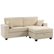 Hoekbank 216 cm 3-zits L-vorm bank met omkeerbare opbergpoef, ribfluweel-look, brede zitting, voor woonkamer