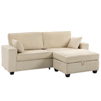 Hoekbank 216 cm 3-zits L-vorm bank met omkeerbare opbergpoef, ribfluweel-look, brede zitting, voor woonkamer
