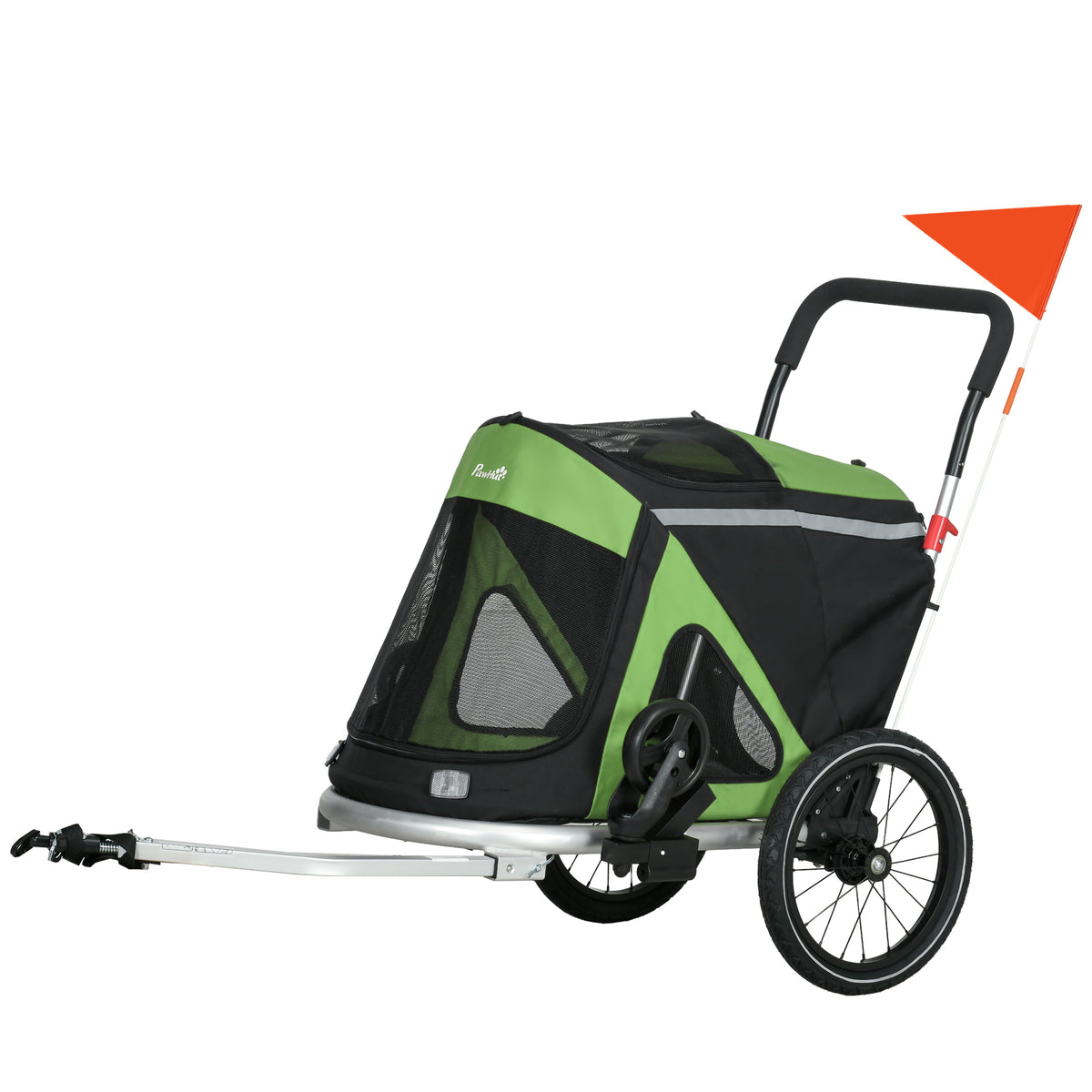 2-in-1 hondenbuggy hondendrager fietsaanhanger tot 20kg 2 reflectoren 1 veiligheidslijn 150 x 68 x 95 cm groen